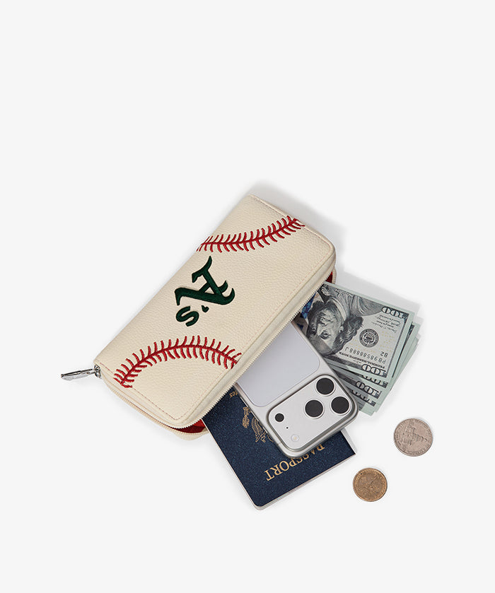 MLB Athletics Zip Wallet Baseball Stitch Detail