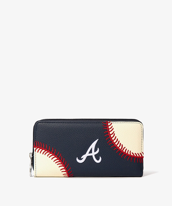 MLB Atlanta Braves Zip Wallet Baseball Stitch Detail