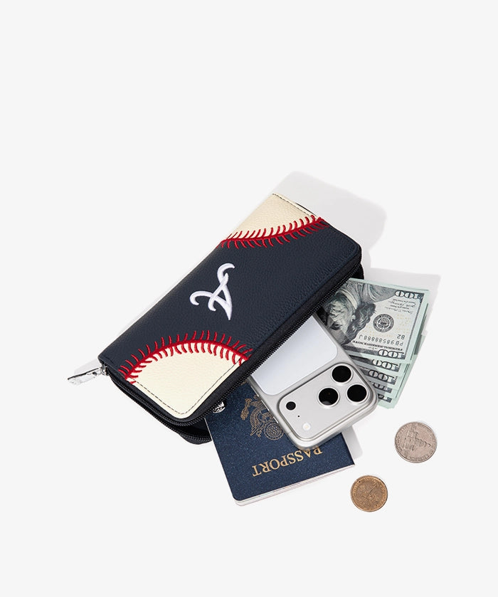 MLB Atlanta Braves Zip Wallet Baseball Stitch Detail