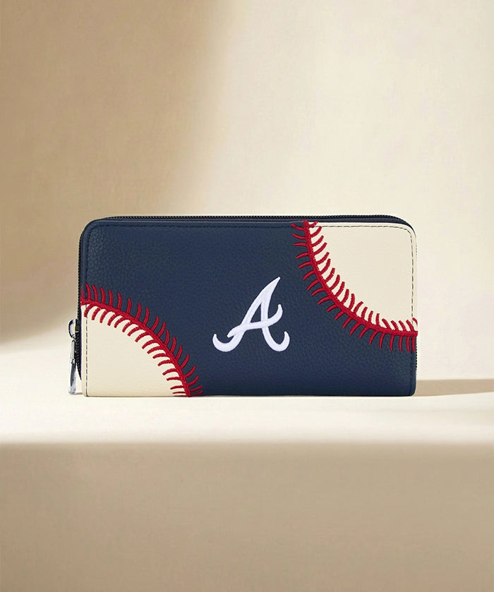 MLB Atlanta Braves Zip Wallet Baseball Stitch Detail