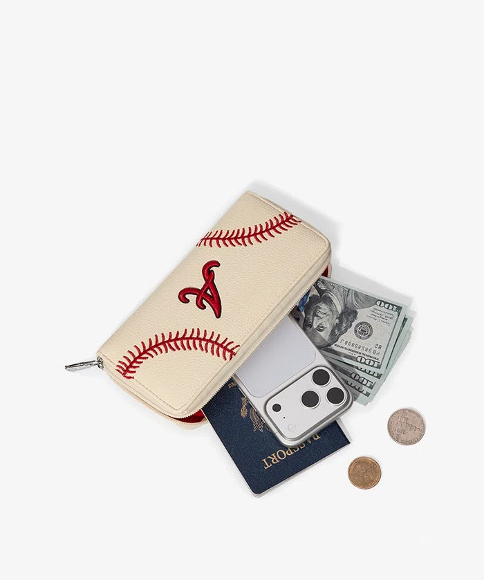 MLB Atlanta Braves Zip Wallet Baseball Stitch Detail