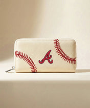 MLB Atlanta Braves Zip Wallet Baseball Stitch Detail