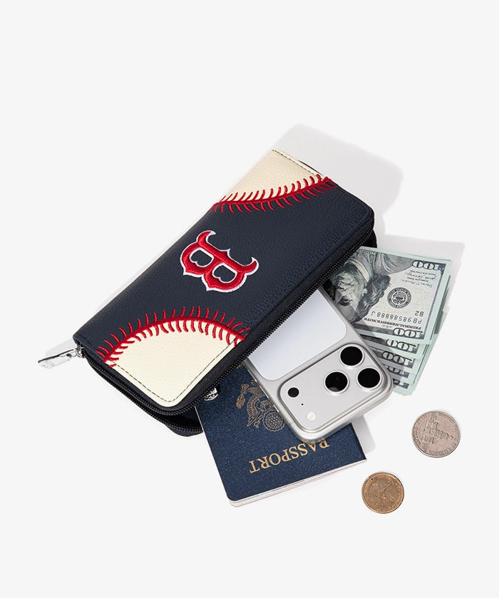 MLB Boston Red Sox Zip Wallet Baseball Stitch Detail