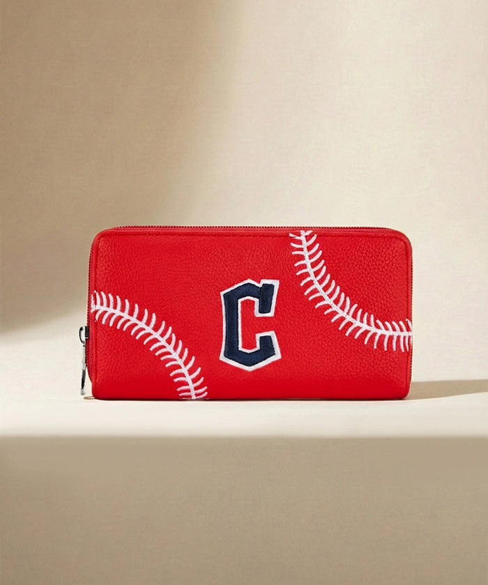 MLB Cleveland Guardians Zip Wallet Baseball Stitch Detail