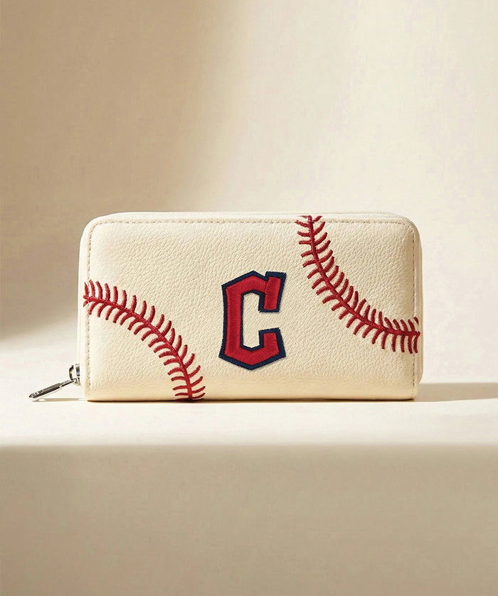 MLB Cleveland Guardians Zip Wallet Baseball Stitch Detail