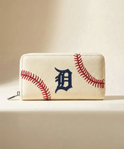 MLB Detroit Tigers Zip Wallet Baseball Stitch Detail