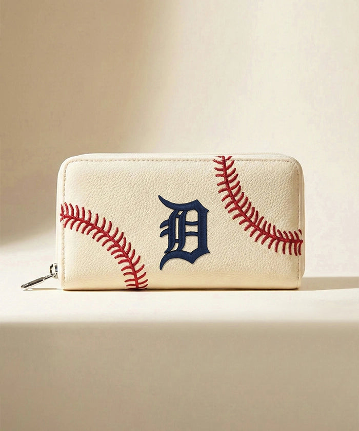 MLB Detroit Tigers Zip Wallet Baseball Stitch Detail