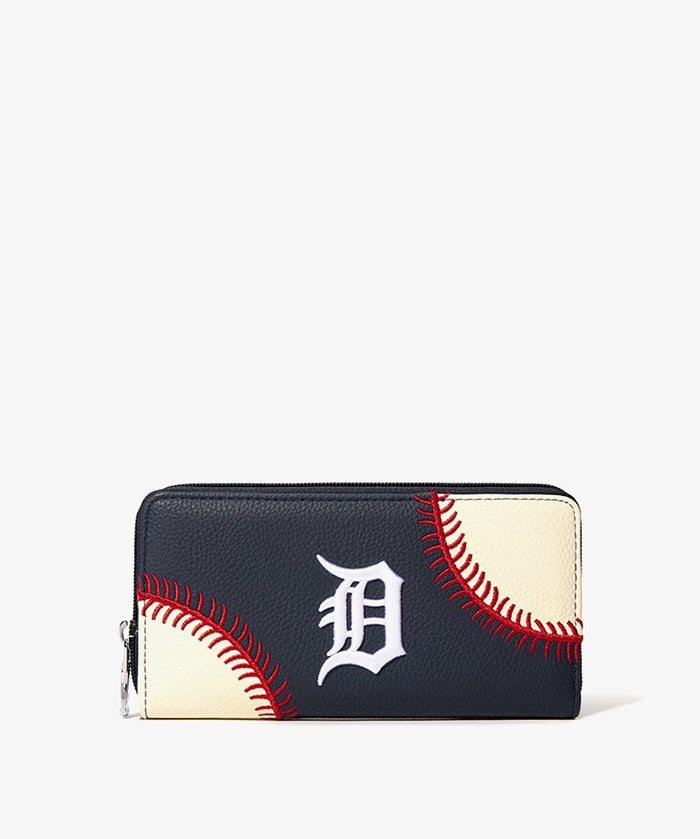 MLB Detroit Tigers Zip Wallet Baseball Stitch Detail