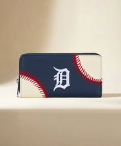 MLB Detroit Tigers Zip Wallet Baseball Stitch Detail