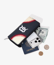 MLB Detroit Tigers Zip Wallet Baseball Stitch Detail