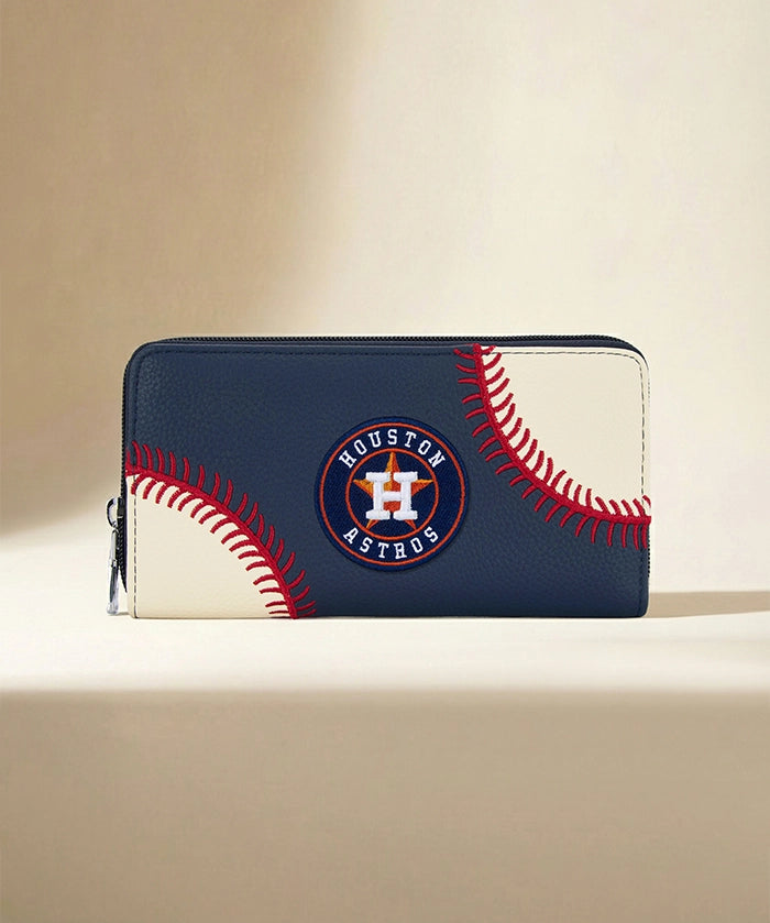 MLB Houston Astros Zip Wallet Baseball Stitch Detail