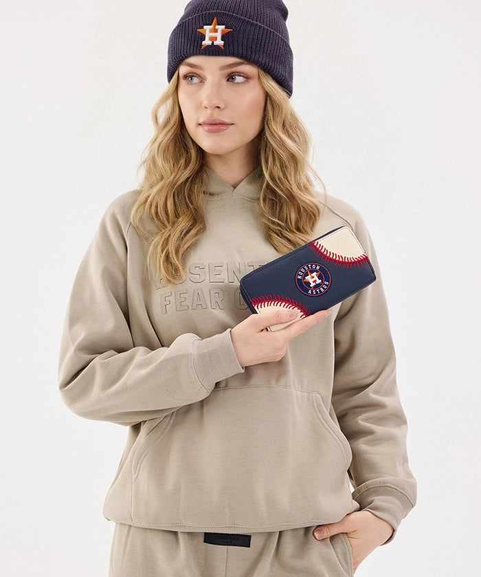 MLB Houston Astros Zip Wallet Baseball Stitch Detail
