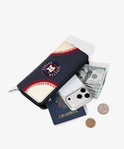 MLB Houston Astros Zip Wallet Baseball Stitch Detail