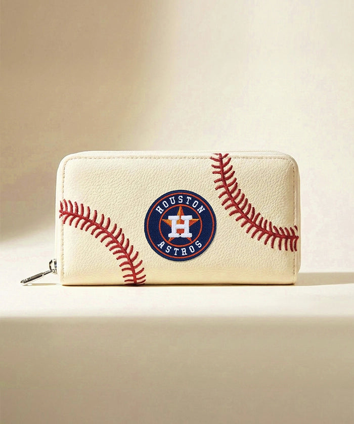 MLB Houston Astros Zip Wallet Baseball Stitch Detail