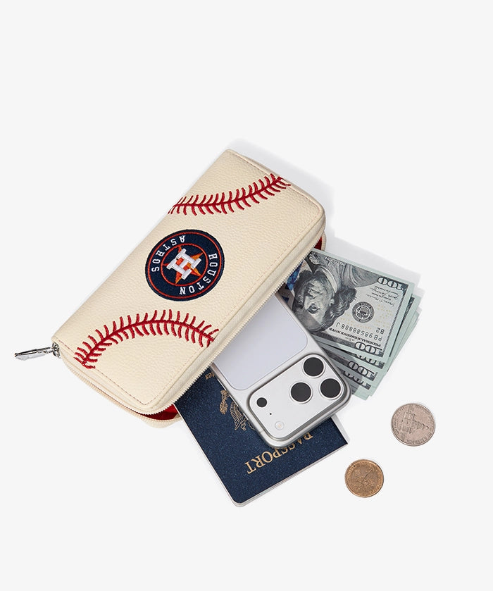 MLB Houston Astros Zip Wallet Baseball Stitch Detail