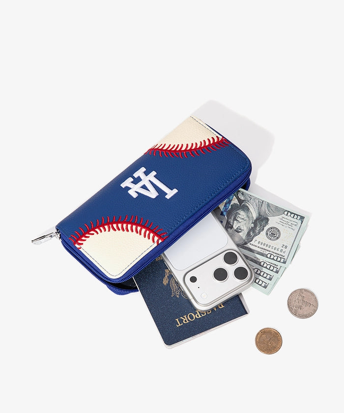 MLB Los Angeles Dodgers Zip Wallet Baseball Stitch Detail