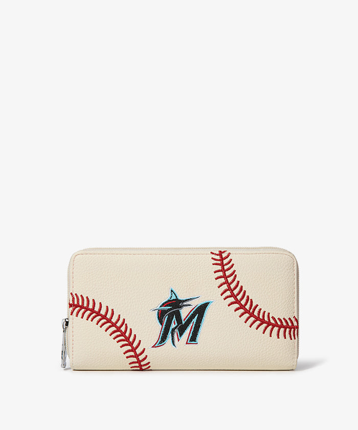 MLB Miami Marlins Zip Wallet Baseball Stitch Detail