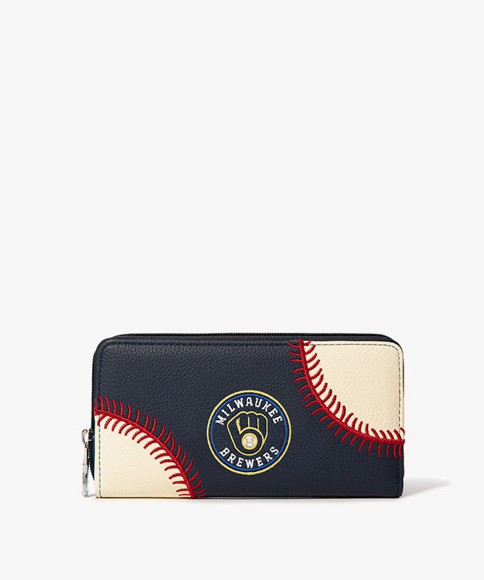 MLB Milwaukee Brewers Zip Wallet Baseball Stitch Detail