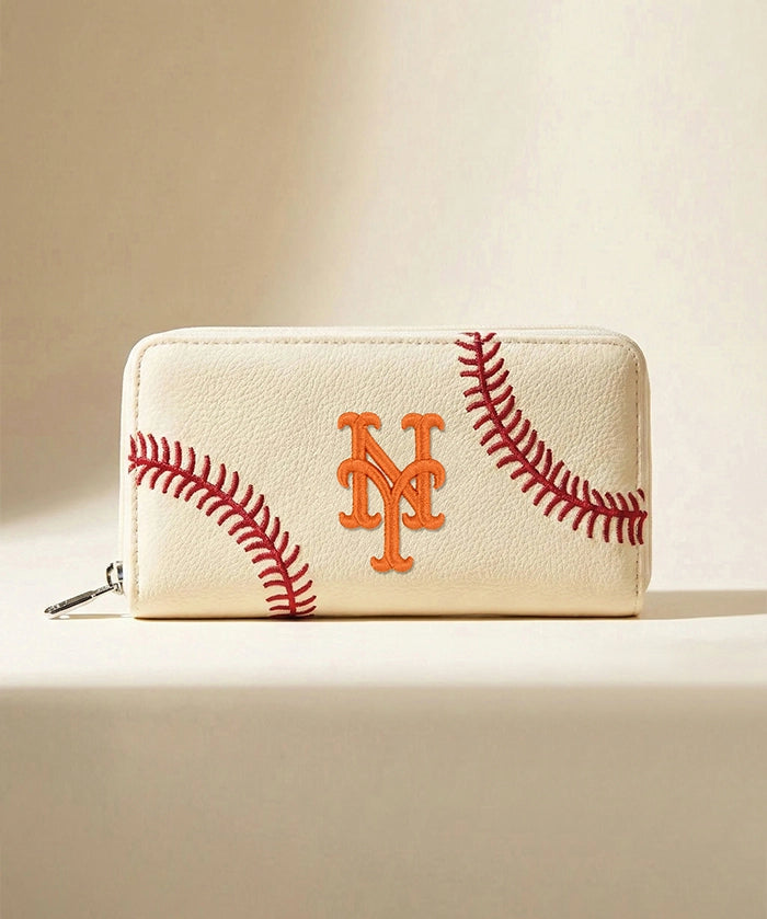 MLB New York Mets Zip Wallet Baseball Stitch Detail