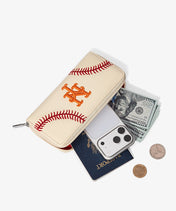 MLB New York Mets Zip Wallet Baseball Stitch Detail