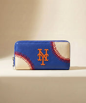MLB New York Mets Zip Wallet Baseball Stitch Detail