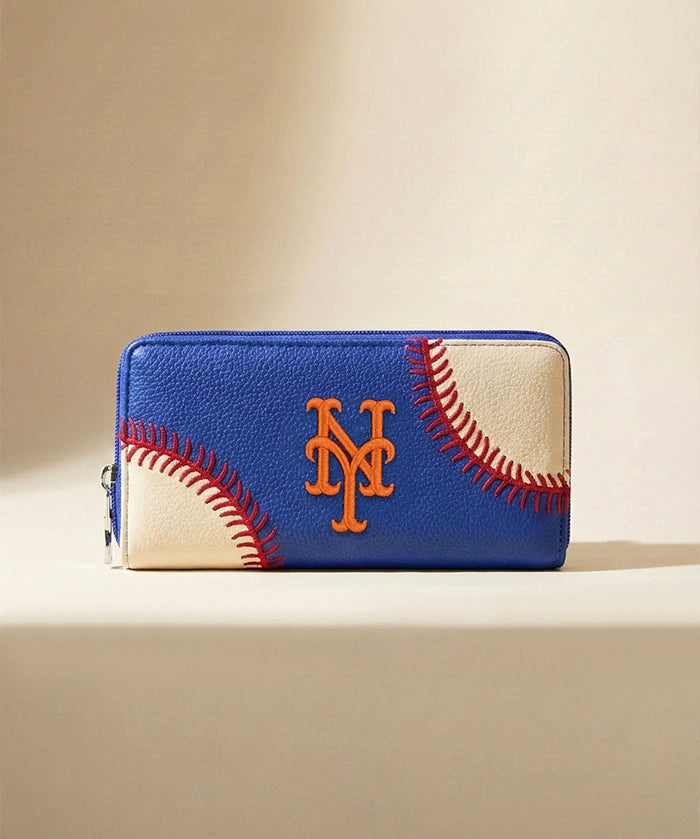 MLB New York Mets Zip Wallet Baseball Stitch Detail