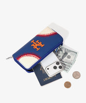 MLB New York Mets Zip Wallet Baseball Stitch Detail