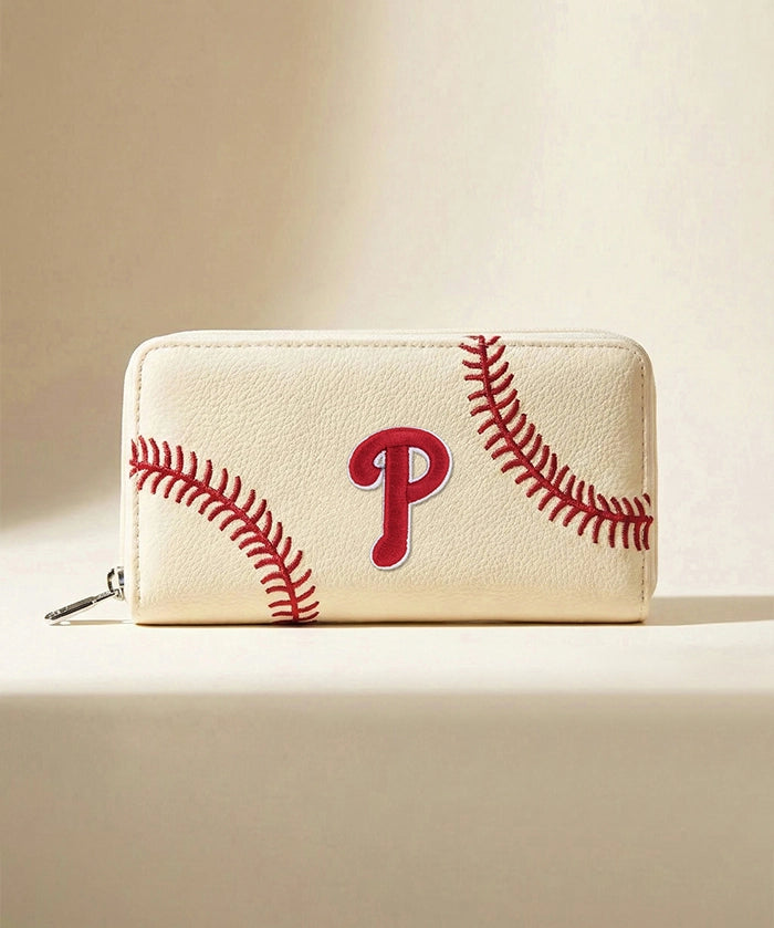 MLB Philadelphia Phillies Zip Wallet Baseball Stitch Detail
