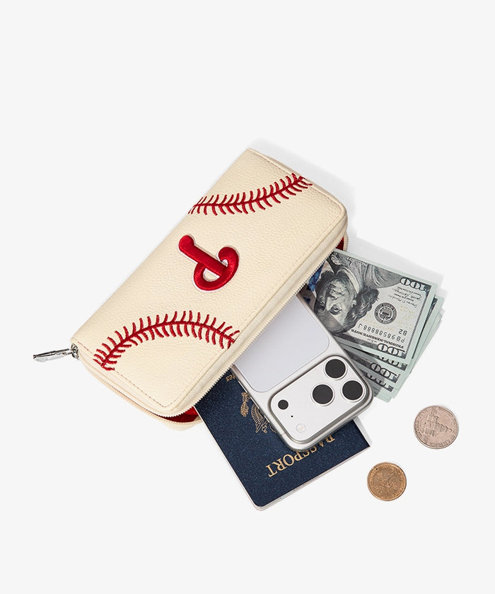 MLB Philadelphia Phillies Zip Wallet Baseball Stitch Detail