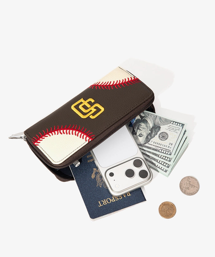 MLB San Diego Padres Zip Wallet Baseball Stitch Detail