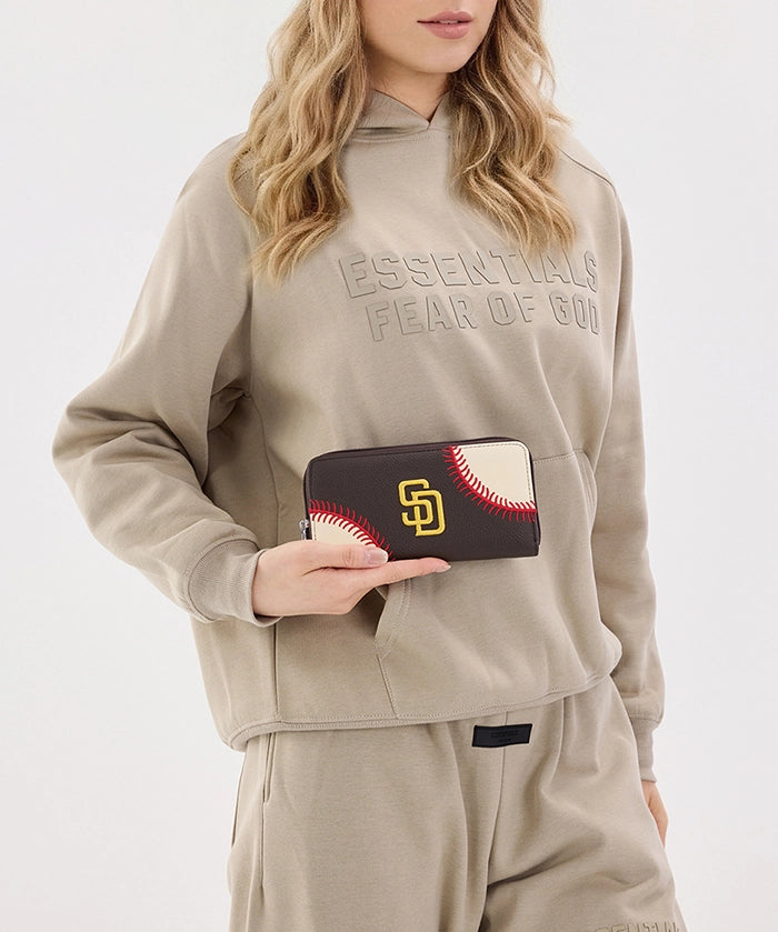 MLB San Diego Padres Zip Wallet Baseball Stitch Detail