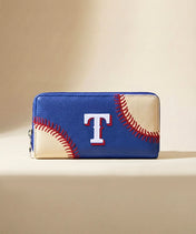 MLB Texas Rangers Zip Wallet Baseball Stitch Detail