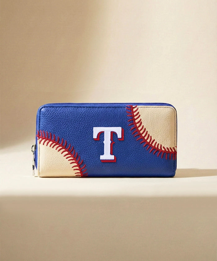 MLB Texas Rangers Zip Wallet Baseball Stitch Detail