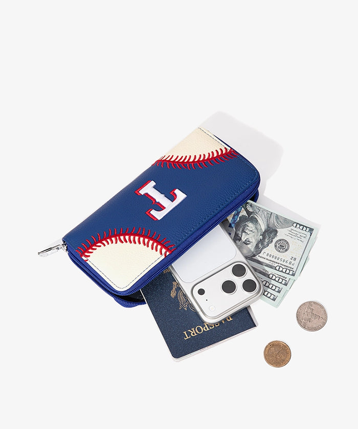 MLB Texas Rangers Zip Wallet Baseball Stitch Detail
