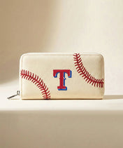 MLB Texas Rangers Zip Wallet Baseball Stitch Detail