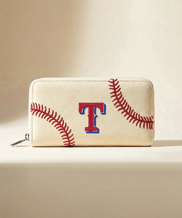 MLB Texas Rangers Zip Wallet Baseball Stitch Detail