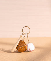 Mini Baseball Keychain with Wooden Bat