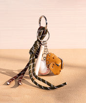Mini Baseball Keychain with Wooden Bat