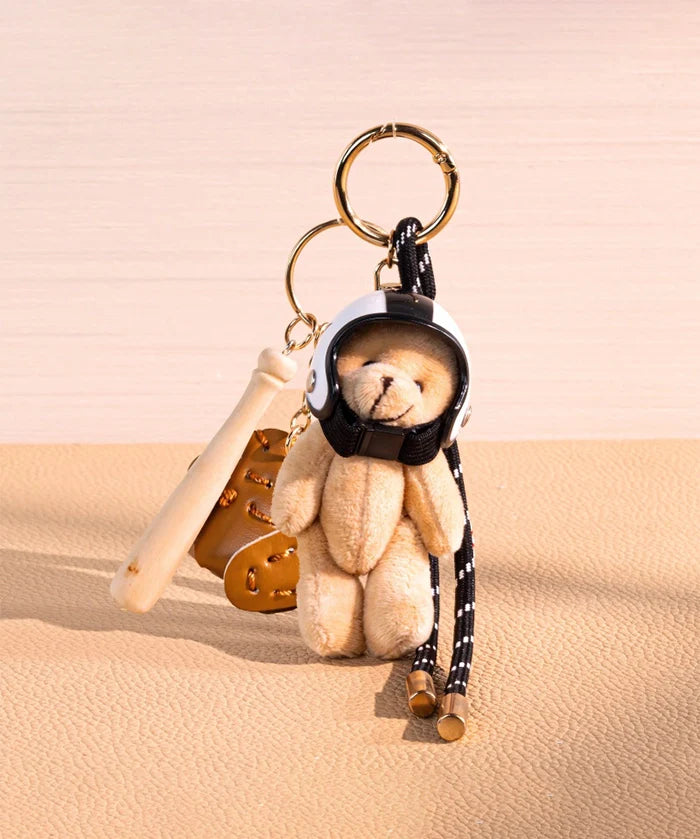 Mini Baseball Keychain with Wooden Bat