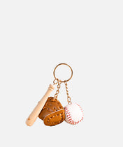 Mini Baseball Keychain with Wooden Bat