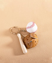 Mini Baseball Keychain with Wooden Bat