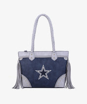 NFL Dallas Cowboys Braided Tassel Rivet Tote Bag (Pre-Order)