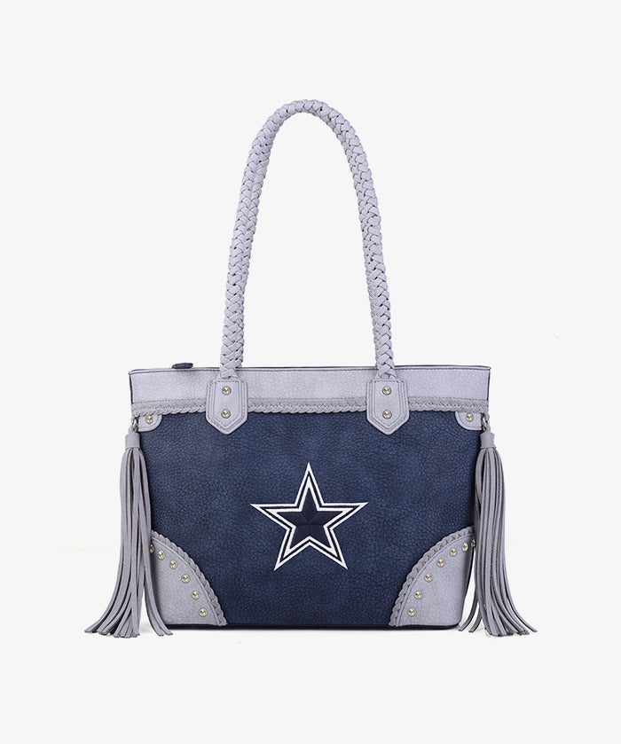 NFL Dallas Cowboys Braided Tassel Rivet Tote Bag (Pre-Order)