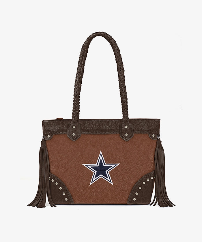 NFL Dallas Cowboys Braided Tassel Rivet Tote Bag (Pre-Order)