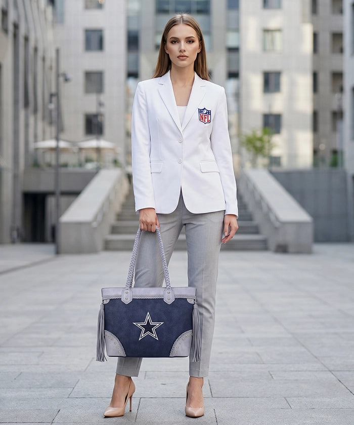 NFL Dallas Cowboys Braided Tassel Rivet Tote Bag (Pre-Order)