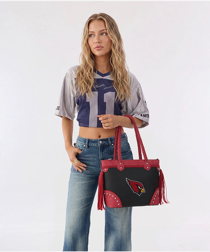 NFL Arizona Cardinals Braided Tassel Rivet Tote Bag (Pre-Order)
