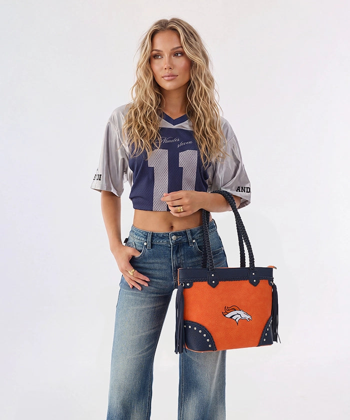 NFL Denver Broncos Braided Tassel Rivet Tote Bag (Pre-Order)