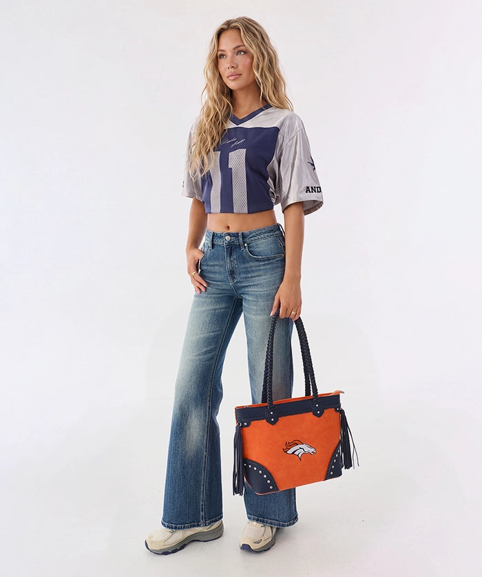 NFL Denver Broncos Braided Tassel Rivet Tote Bag (Pre-Order)