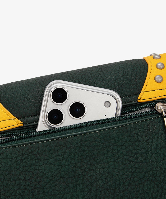 NFL Green Bay Packers Studded Fringe Flap Crossbody Bag