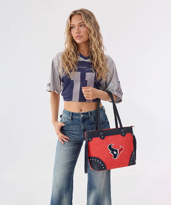 NFL Houston Texans Braided Tassel Rivet Tote Bag (Pre-Order)